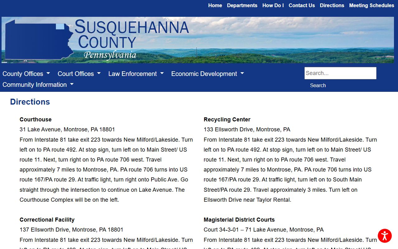 Susquehanna County Correctional Facility historical directions and custody record context
