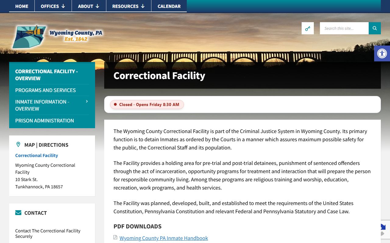 Wyoming County Correctional Facility inmate search overview and address